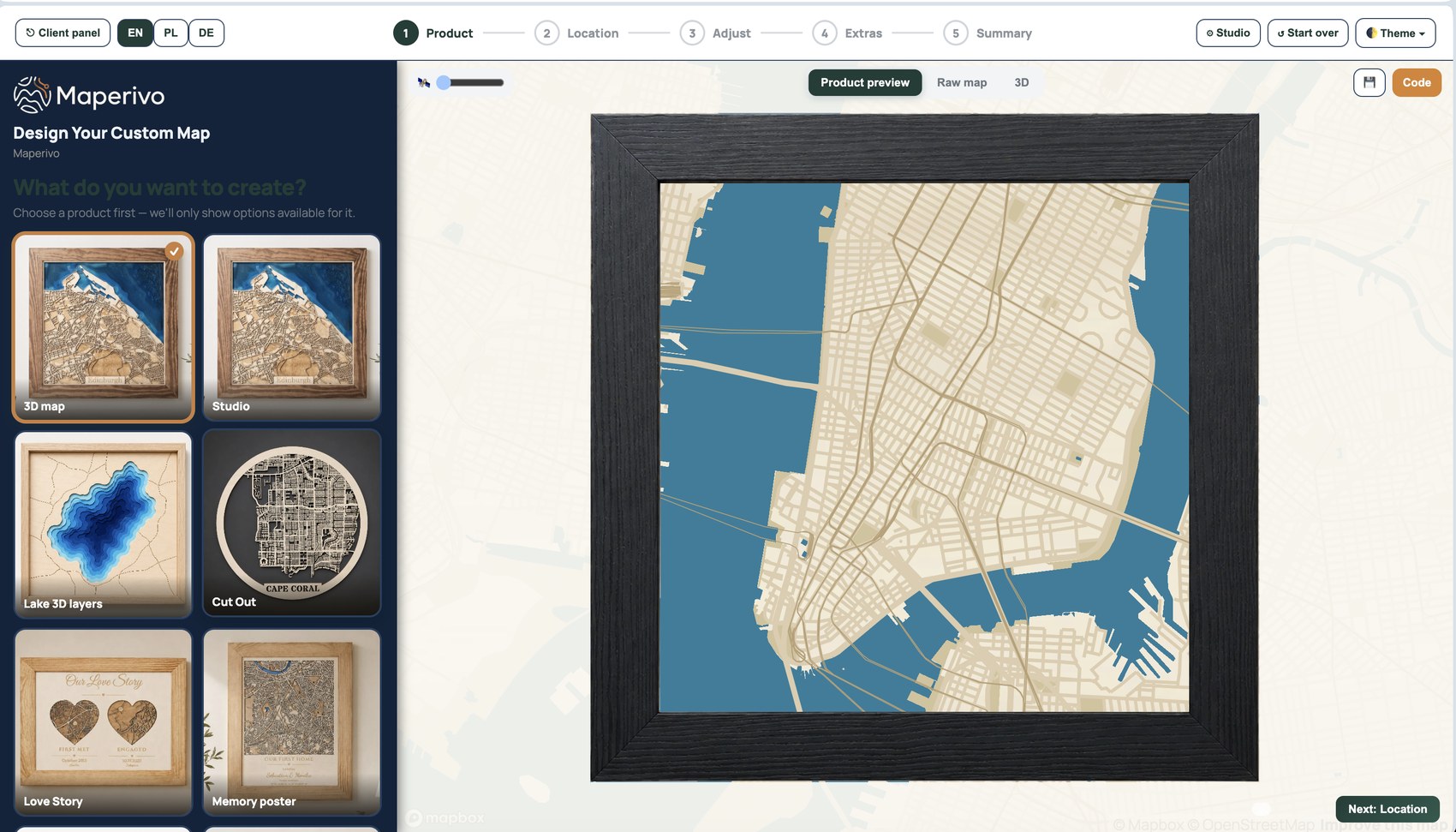 The Maperivo designer your customers use to build their own map